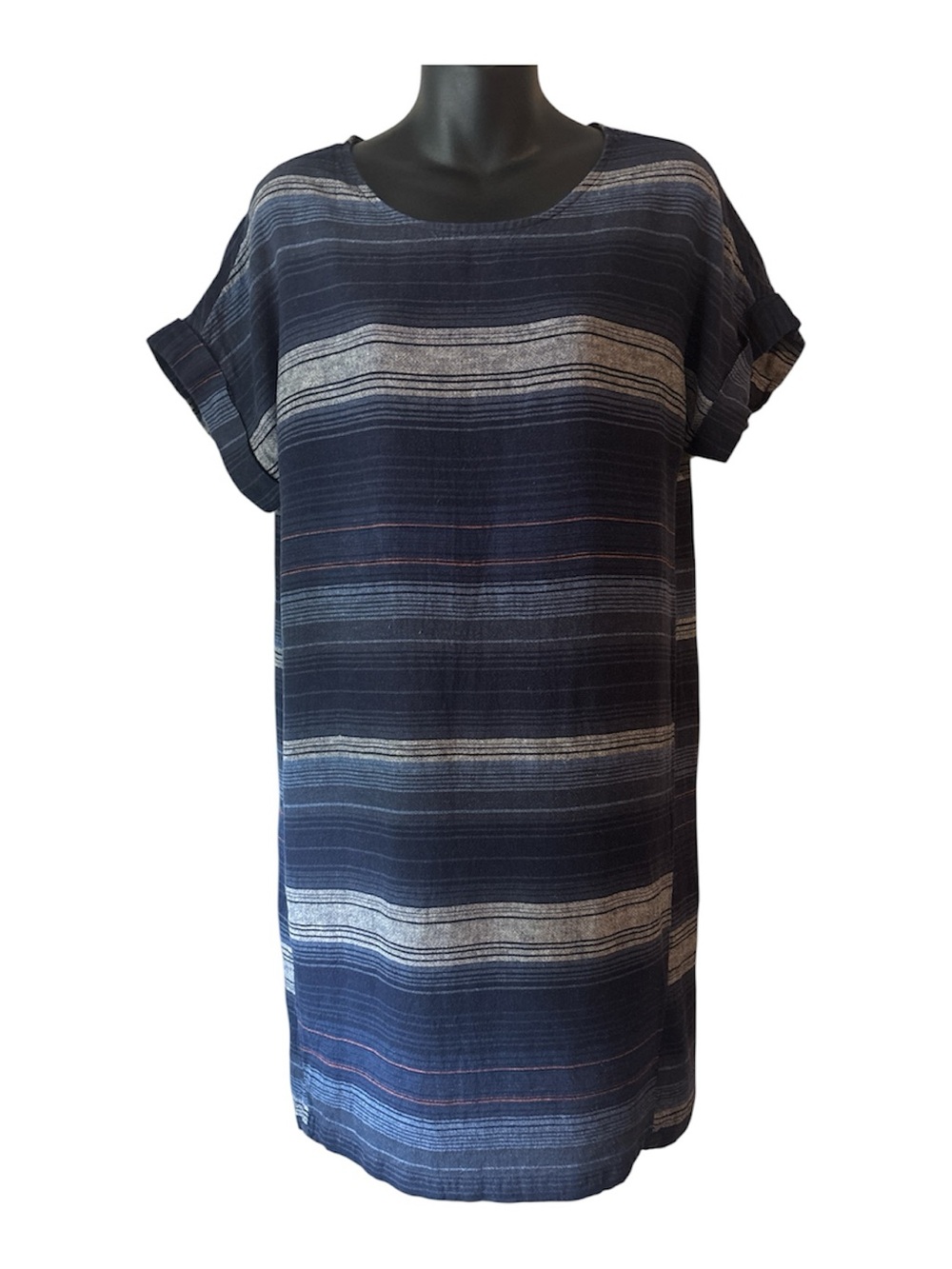 Old Navy Striped Short-Sleeve Linen Blend Blue Shift Dress Size M